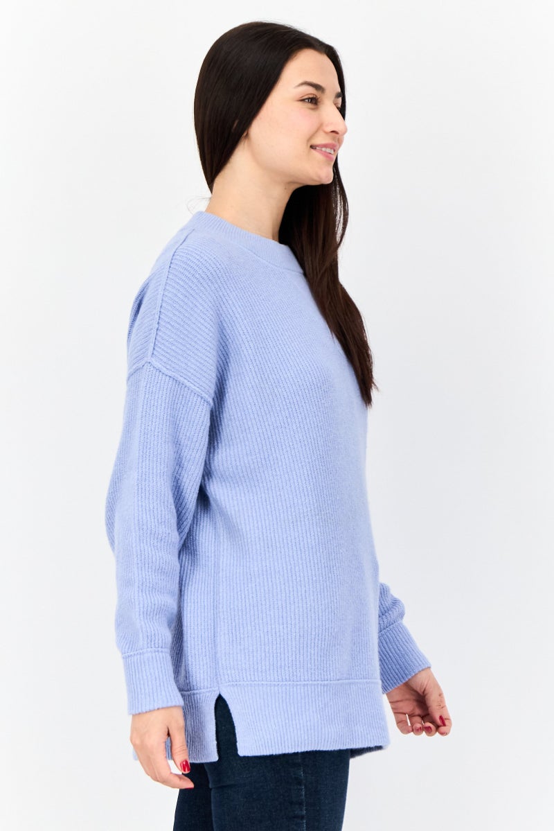 Aerie Women Crew Neck Knitted Sweater, Blue - Image 2